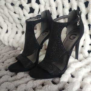 G by Guess Glamo black rhinestone heels
